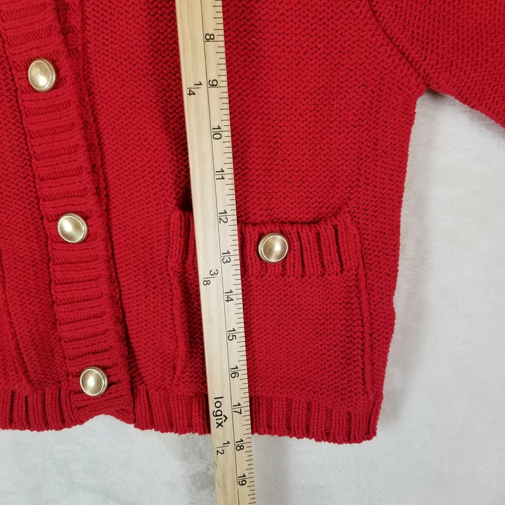 Zara Cardigan Sweater Womens S Red Gold Button Textured Knit Cropped 3/4 Sleeve - Picture 7 of 8